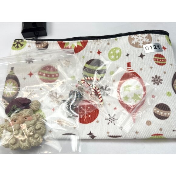Christmas-Themed Candy Cane & Tree Earrings With Santa Pin On Festive Pouch - Picture 5 of 5